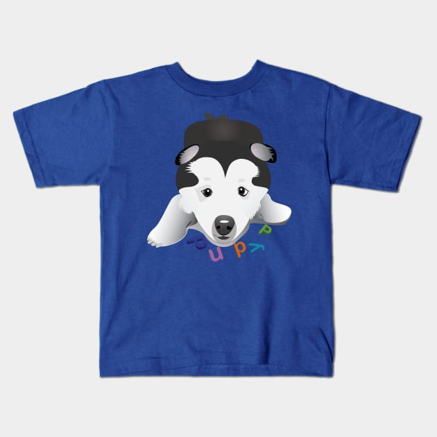 Puppy Husky Kids T-Shirt by Kanom-Tom